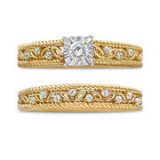 Bids.com 14K Yellow Gold Plated .925 Sterling Silver 1/5 Cttw Diamond Art Deco Style Engagement Ring Bridal Set (I-J Color, I3 Clarity) - Ring Size 7 Rings