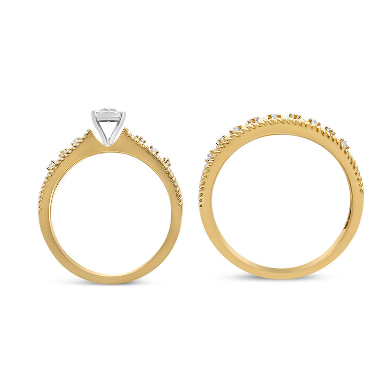 Bids.com 14K Yellow Gold Plated .925 Sterling Silver 1/5 Cttw Diamond Art Deco Style Engagement Ring Bridal Set (I-J Color, I3 Clarity) - Ring Size 7 Rings