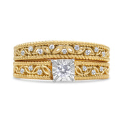 Bids.com 14K Yellow Gold Plated .925 Sterling Silver 1/5 Cttw Diamond Art Deco Style Engagement Ring Bridal Set (I-J Color, I3 Clarity) - Ring Size 7 Rings