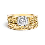 Bids.com 14K Yellow Gold Plated .925 Sterling Silver 1/5 Cttw Diamond Halo and Milgrain Finish Engagement Ring Bridal Set (I-J Color I3 Clarity) - Size 7 Rings