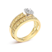 Bids.com 14K Yellow Gold Plated .925 Sterling Silver 1/5 Cttw Diamond Halo and Milgrain Finish Engagement Ring Bridal Set (I-J Color I3 Clarity) - Size 7 Rings