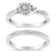 Bids.com .925 Sterling Silver 1/4 Cttw Diamond Halo and Swirl Engagement Ring and Wedding Band Set (I-J Color, I3 Clarity)- Ring Size 7 Rings