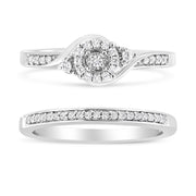 Bids.com .925 Sterling Silver 1/4 Cttw Diamond Halo and Swirl Engagement Ring and Wedding Band Set (I-J Color, I3 Clarity)- Ring Size 7 Rings