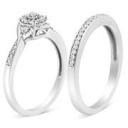 Bids.com .925 Sterling Silver 1/4 Cttw Diamond Halo and Swirl Engagement Ring and Wedding Band Set (I-J Color, I3 Clarity)- Ring Size 7 Rings