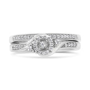Bids.com .925 Sterling Silver 1/4 Cttw Diamond Halo and Swirl Engagement Ring and Wedding Band Set (I-J Color, I3 Clarity)- Ring Size 7 Rings