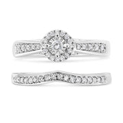 Bids.com .925 Sterling Silver 1/3 Cttw Diamond Halo and Pave Shank Engagement Ring Set (I-J Color, I3 Clarity) - Ring Size 7 Rings