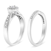 Bids.com .925 Sterling Silver 1/3 Cttw Diamond Halo and Pave Shank Engagement Ring Set (I-J Color, I3 Clarity) - Ring Size 7 Rings