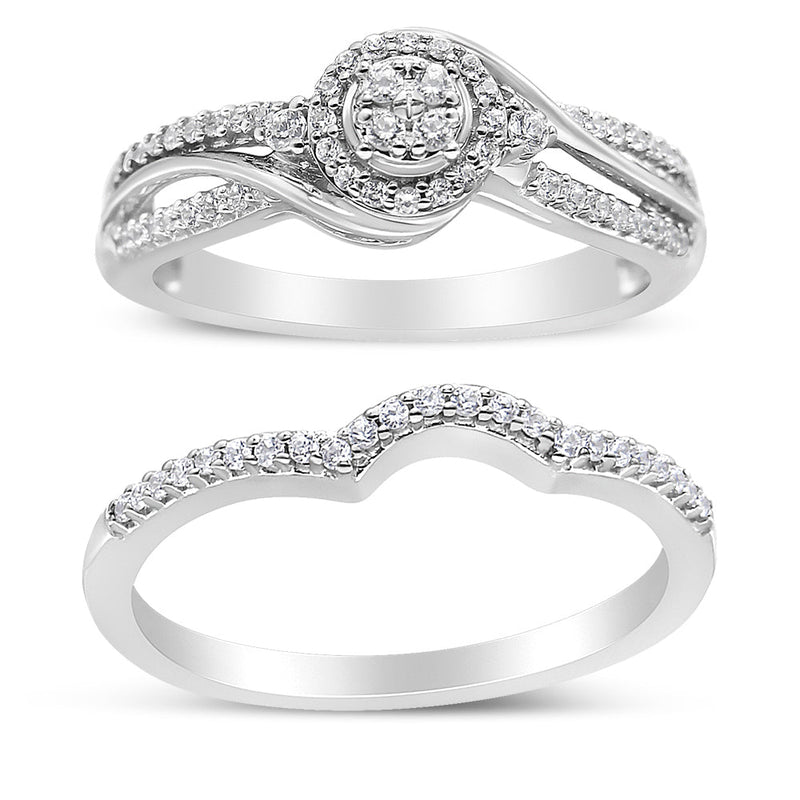 Bids.com .925 Sterling Silver 1/3 Cttw Composite Diamond Frame Bypass Bridal Set Ring and Band (I-J Color, I2-I3 Clarity) - Ring Size 7 Rings