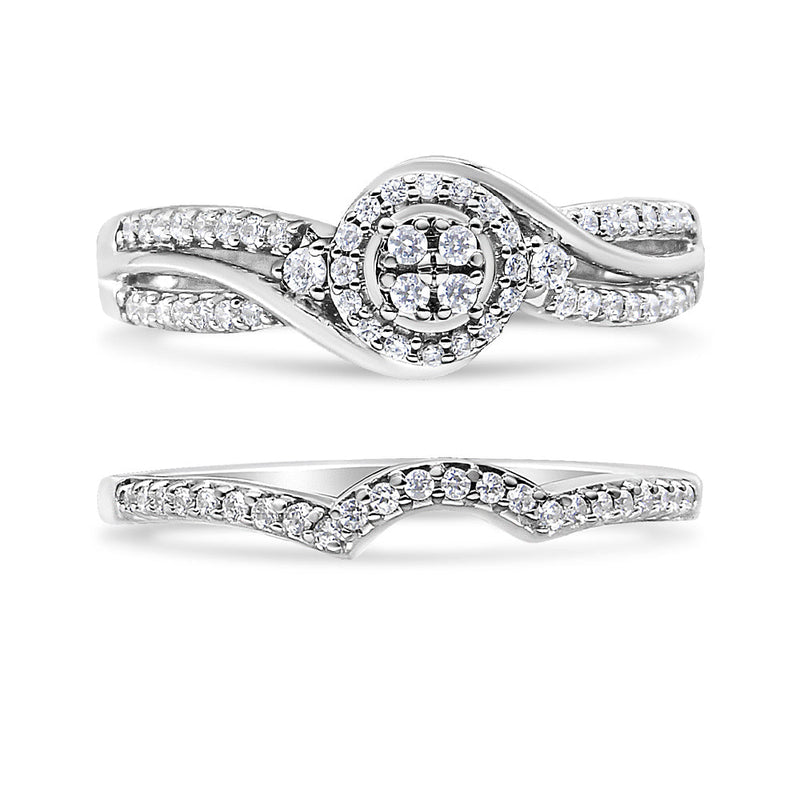 Bids.com .925 Sterling Silver 1/3 Cttw Composite Diamond Frame Bypass Bridal Set Ring and Band (I-J Color, I2-I3 Clarity) - Ring Size 7 Rings