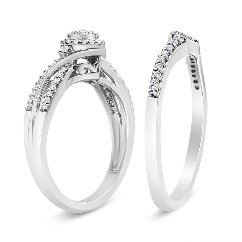 Bids.com .925 Sterling Silver 1/3 Cttw Composite Diamond Frame Bypass Bridal Set Ring and Band (I-J Color, I2-I3 Clarity) - Ring Size 7 Rings