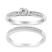 Bids.com .925 Sterling Silver 1/3 Cttw Diamond Classic Engagement Ring Bridal Set with Milgrain (I-J Color, I3 Clarity) - Ring Size 7 Rings