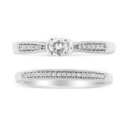 Bids.com .925 Sterling Silver 1/3 Cttw Diamond Classic Engagement Ring Bridal Set with Milgrain (I-J Color, I3 Clarity) - Ring Size 7 Rings