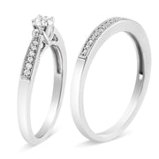 Bids.com .925 Sterling Silver 1/3 Cttw Diamond Classic Engagement Ring Bridal Set with Milgrain (I-J Color, I3 Clarity) - Ring Size 7 Rings