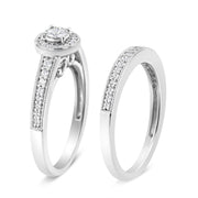 Bids.com .925 Sterling Silver 1/2 Ctw Diamond Halo and Milgrain Engagement Ring Bridal Set (I-J Color, I3 Clarity) - Ring Size 7 Rings