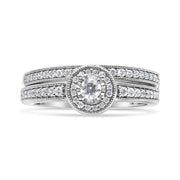 Bids.com .925 Sterling Silver 1/2 Ctw Diamond Halo and Milgrain Engagement Ring Bridal Set (I-J Color, I3 Clarity) - Ring Size 7 Rings
