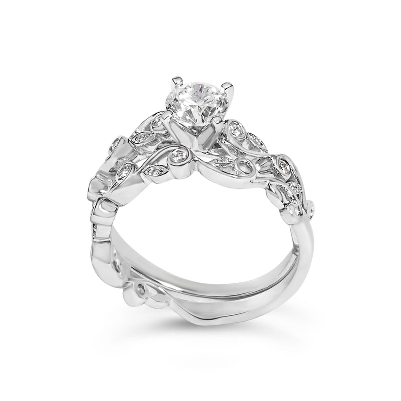 Bids.com 14K White Gold Lab Grown Diamond 1.0 Cttw Vintage Style Engagement Ring and Band Set - Ring Size 5 Rings