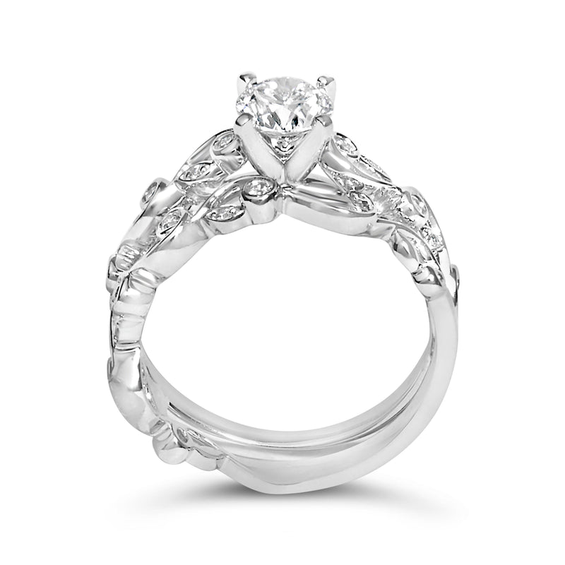 Bids.com 14K White Gold Lab Grown Diamond 1.0 Cttw Vintage Style Engagement Ring and Band Set - Ring Size 5 Rings
