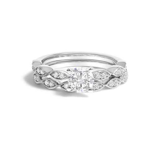 Bids.com 14K White Gold 1.0 Cttw Lab Grown Diamond Vintage Style Marquise Link Bridal Ring Set (F-G Color, VS1-VS2 Clarity) - Ring Size 5 Rings