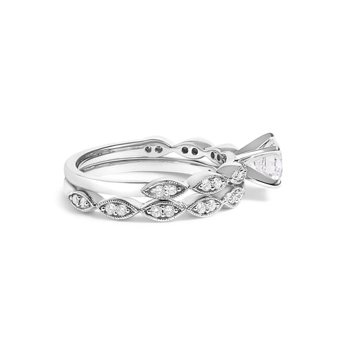 Bids.com 14K White Gold 1.0 Cttw Lab Grown Diamond Vintage Style Marquise Link Bridal Ring Set (F-G Color, VS1-VS2 Clarity) - Ring Size 5 Rings