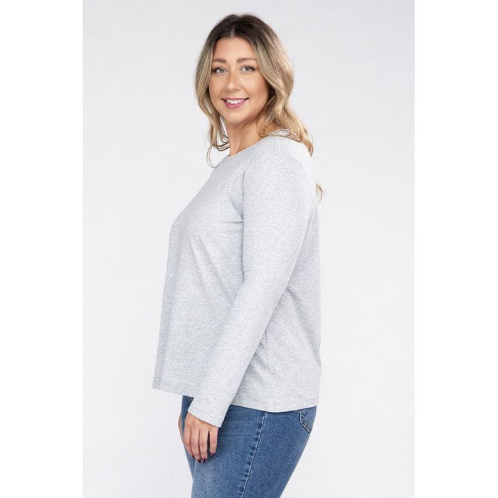 Plus Cotton Crew Neck Long Sleeve T-Shirt