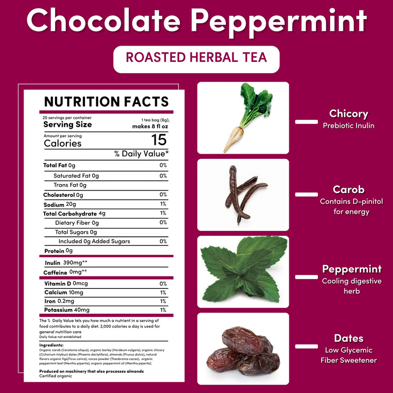 Teeccino Chocolate Peppermint Roasted Herbal Tea Herbal Tea