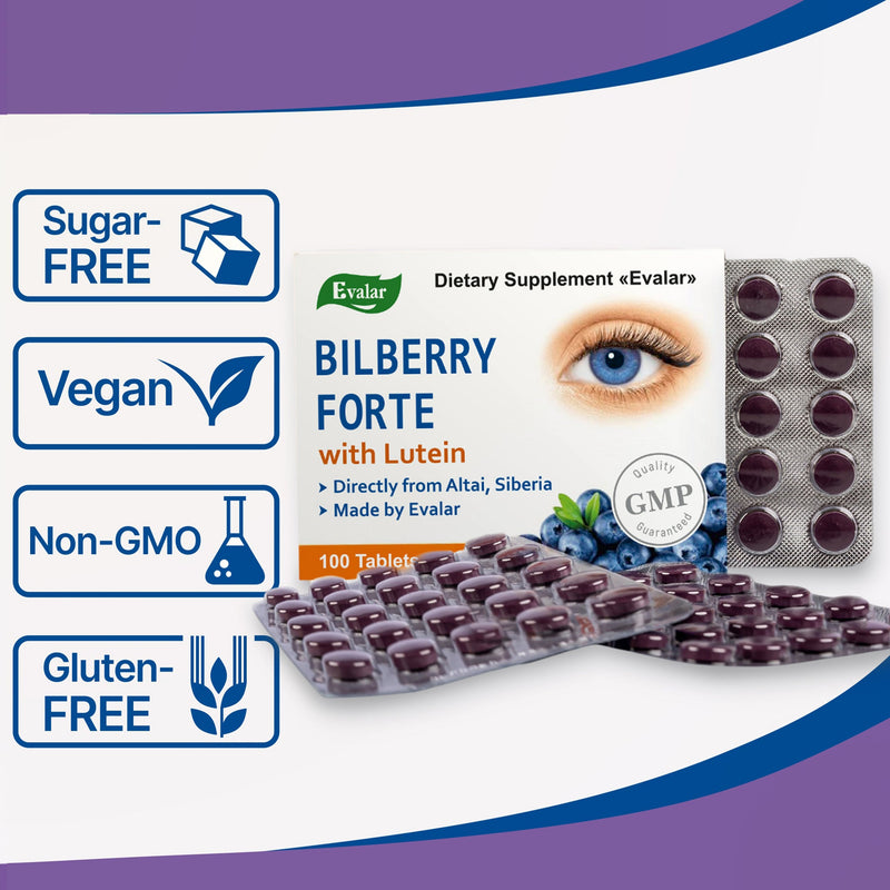 SiberianGreen.com Blueberry Forte with Lutein - 100 Tablets- Vision care and Eye care supplement Herbs