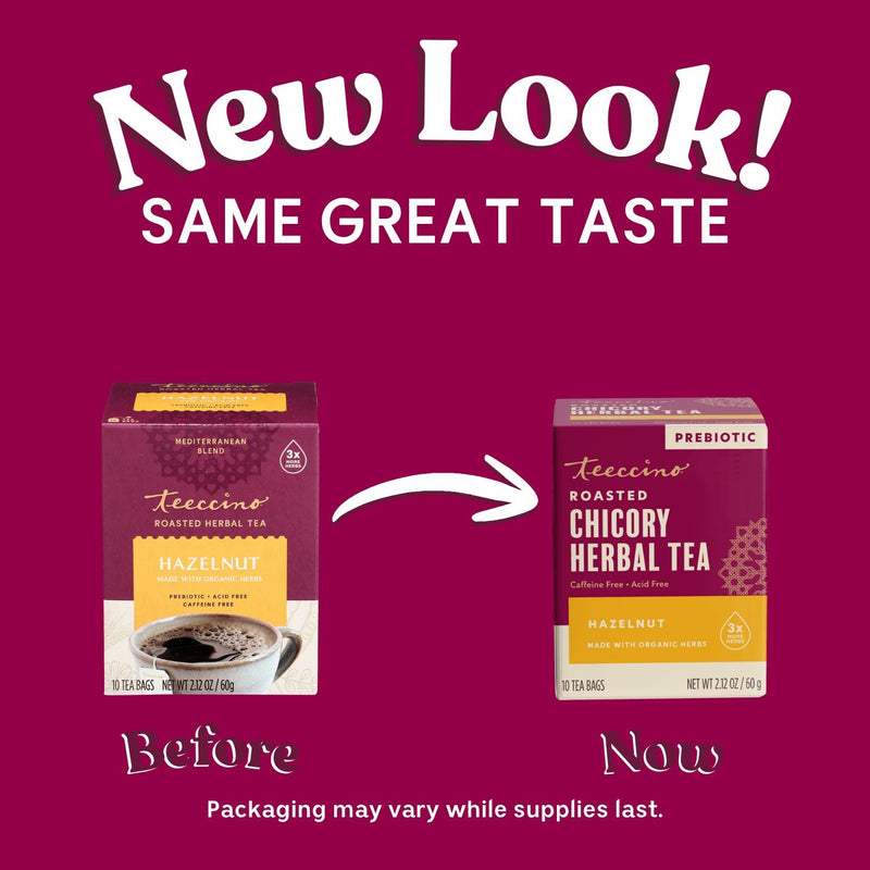 Teeccino Hazelnut Roasted Herbal Tea Herbal Tea Brown 25 tea bags,10 tea bags,50 tagless tea bags