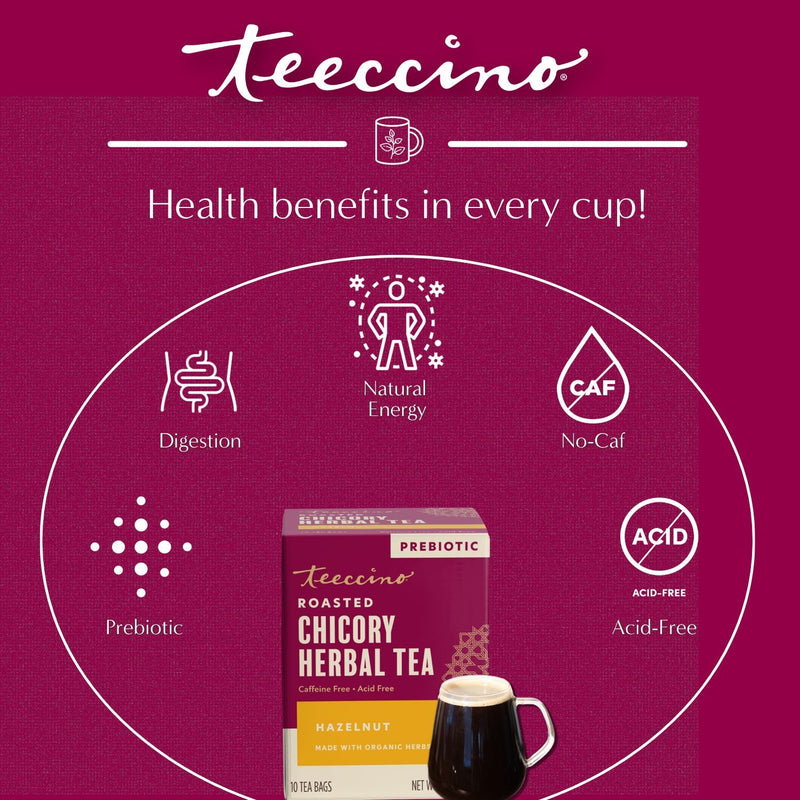 Teeccino Hazelnut Roasted Herbal Tea Herbal Tea Brown 25 tea bags,10 tea bags,50 tagless tea bags