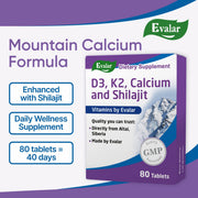 SiberianGreen.com Mountain Calcium with Vitamins D3 + K2 and Shilajit - 80 Tablets | Evalar Herbs