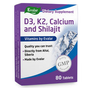 SiberianGreen.com Mountain Calcium with Vitamins D3 + K2 and Shilajit - 80 Tablets | Evalar Herbs