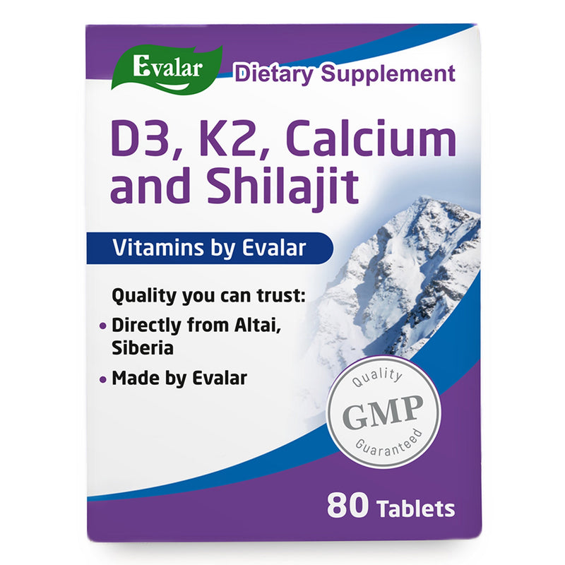 SiberianGreen.com Mountain Calcium with Vitamins D3 + K2 and Shilajit - 80 Tablets | Evalar Herbs