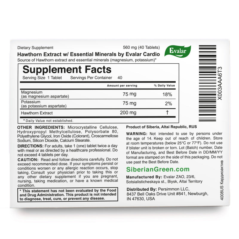 SiberianGreen.com Hawthorn Extract with Essential Minerals by Evalar 40 Tabs Herbs