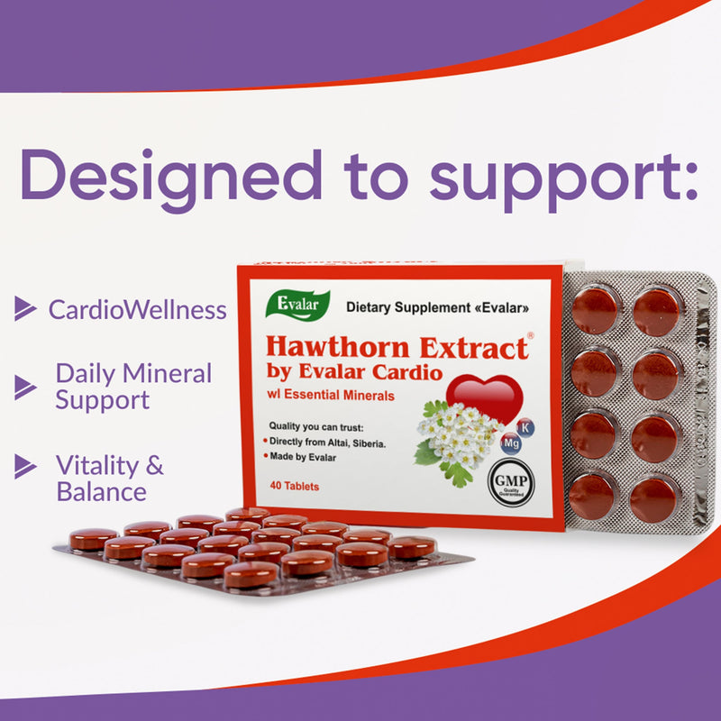 SiberianGreen.com Hawthorn Extract with Essential Minerals by Evalar 40 Tabs Herbs
