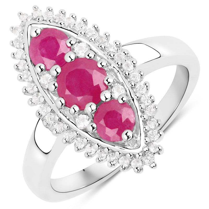Bids.com 4.32 Carat Genuine Ruby and White Topaz .925 Sterling Silver 3 Piece Jewelry Set (Ring, Earrings, and Pendant w/ Chain) Jewelry Sets