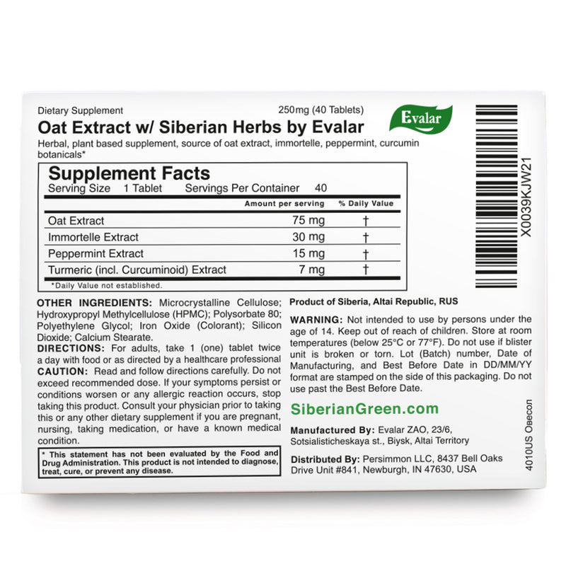 SiberianGreen.com Oat Extract with Herbs by Evalar Ovesol 40 Tabs Herbs