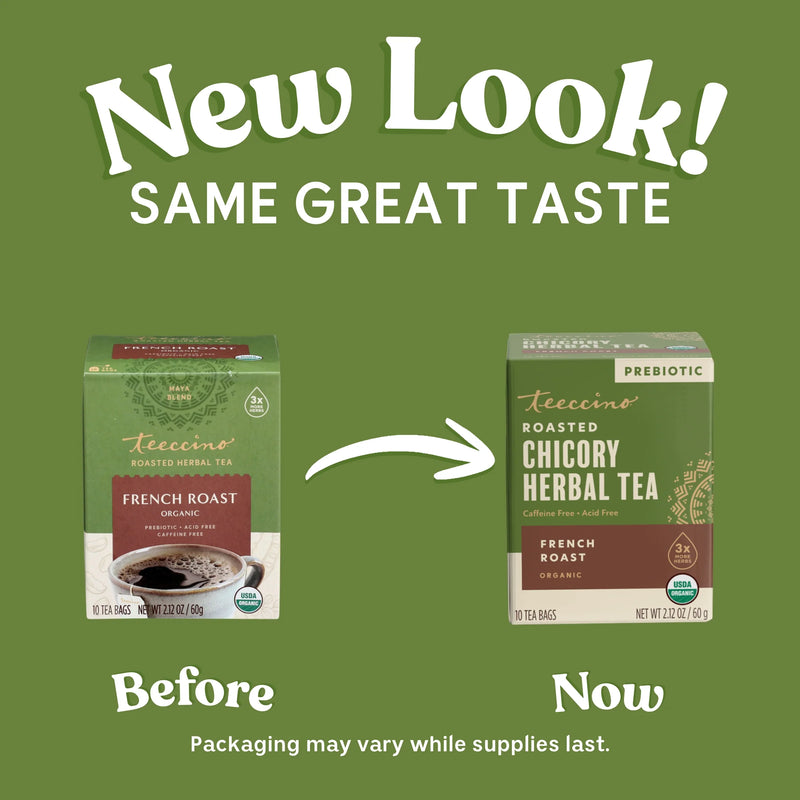 Teeccino French Roast Roasted Herbal Tea Herbal Tea Olive Drab 25 tea bags,10 tea bags,50 tagless tea bags