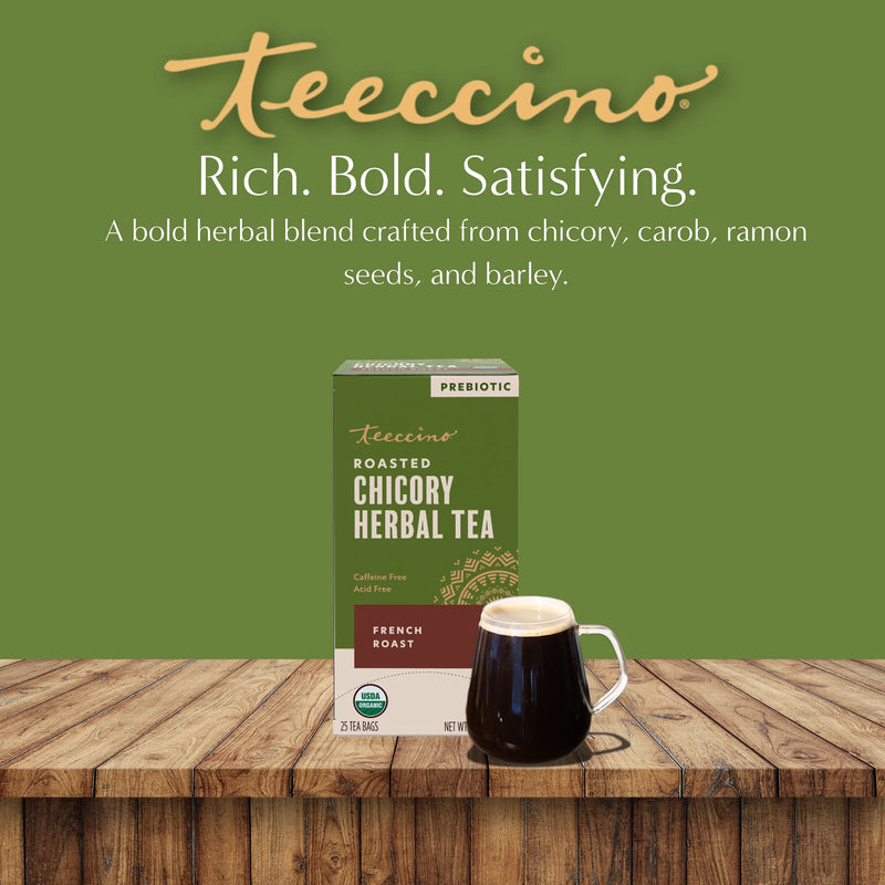 Teeccino French Roast Roasted Herbal Tea Herbal Tea Olive Drab 25 tea bags,10 tea bags,50 tagless tea bags