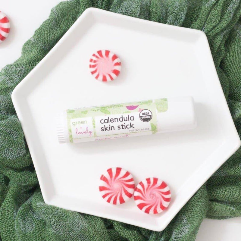 Green + Lovely Peppermint Calendula Skin Stick - Organic Lotion Moisture Stick - Travel Size