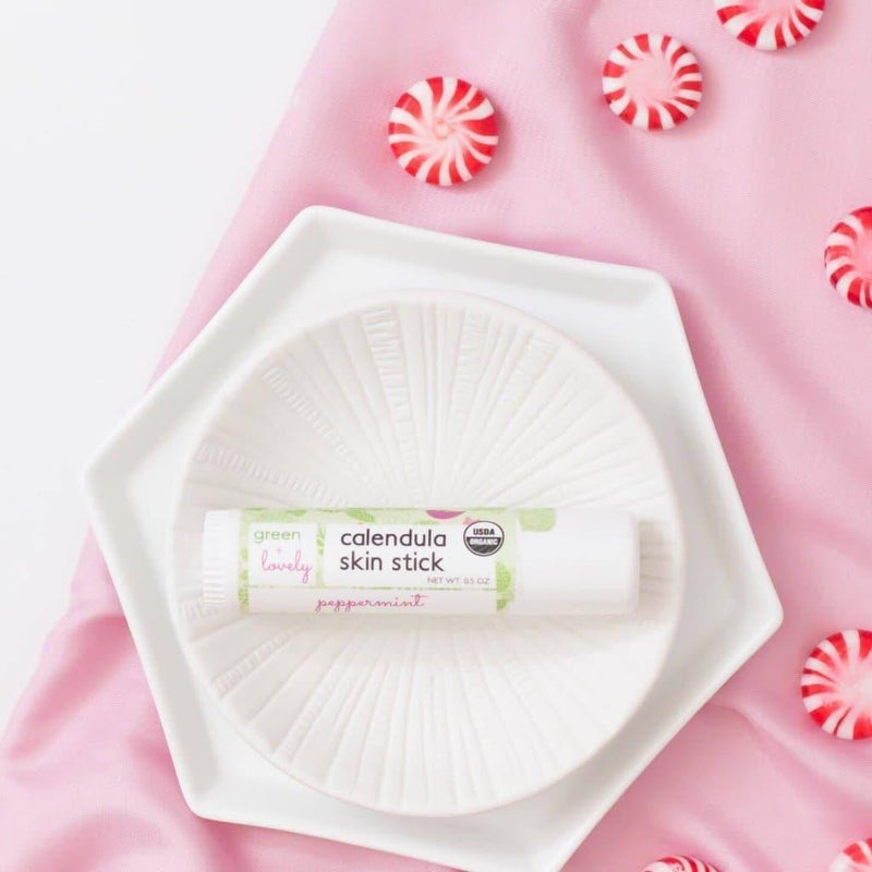 Green + Lovely Peppermint Calendula Skin Stick - Organic Lotion Moisture Stick - Travel Size