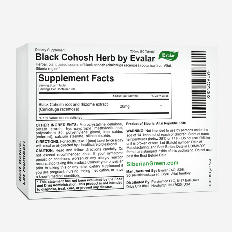 SiberianGreen.com Black Cohosh Herbal Extract by Evalar Ci-Klim 60 Tabs Herbs