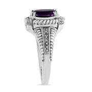 Bids.com .925 Sterling Silver Prong Set Natural Oval Shape 9X7 MM Purple Amethyst Solitaire and Diamond Accent Ring (I-J Color, I1-I2 Clarity) - Ring Size 7 Rings