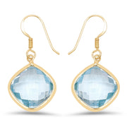 Bids.com 14K Yellow Gold Plated 29.00 Carat Genuine Blue Topaz .925 Sterling Silver Earrings Earrings