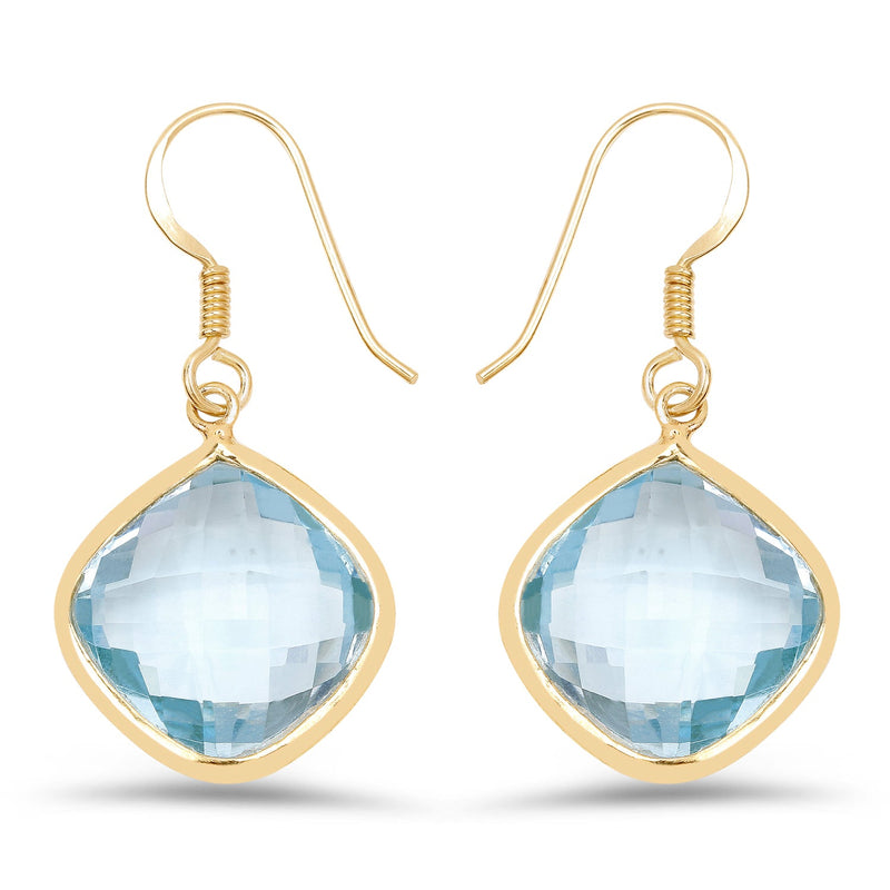 Bids.com 14K Yellow Gold Plated 29.00 Carat Genuine Blue Topaz .925 Sterling Silver Earrings Earrings