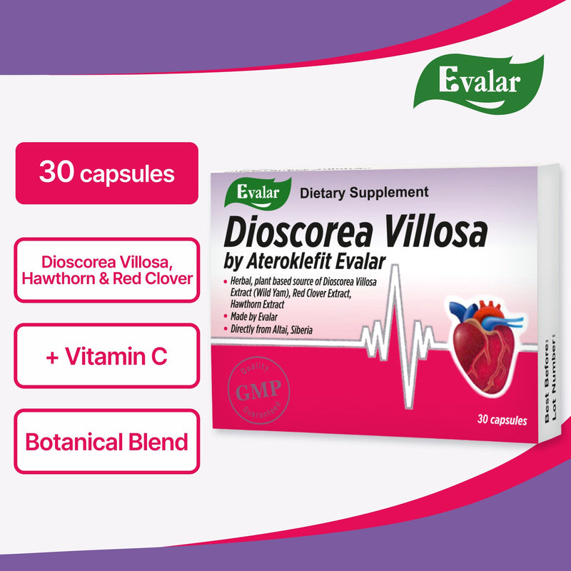 SiberianGreen.com Dioscorea Villosa Wild Yam Red Clover by Evalar Ateroklefit Herb 30 Caps Herbs