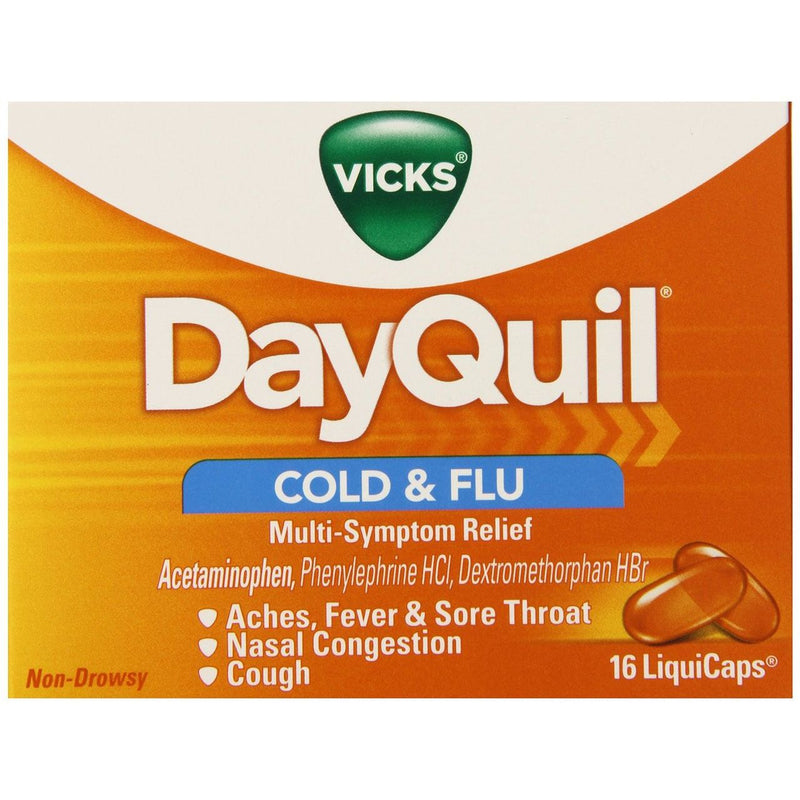 Vicks Vicks Day Quil Cold And Flu Medicine, 16 Liqui Caps, Daytime, Non Drowsy Relief For Cough, Sore Throat, Fever, Congestion Medicine & Drugs Antique White