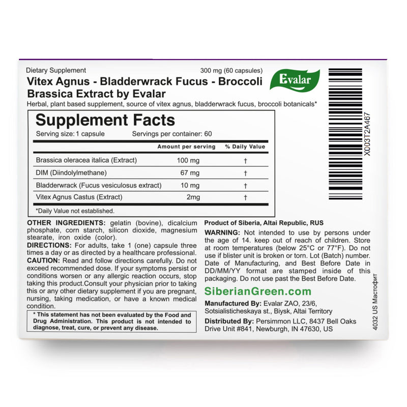 SiberianGreen.com Vitex Chaste Tree Bladderwrack Fucus Extract Mastofit Herb by Evalar 60 Caps Herbs