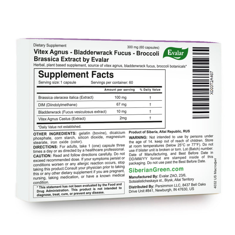 SiberianGreen.com Vitex Chaste Tree Bladderwrack Fucus Extract Mastofit Herb by Evalar 60 Caps Herbs