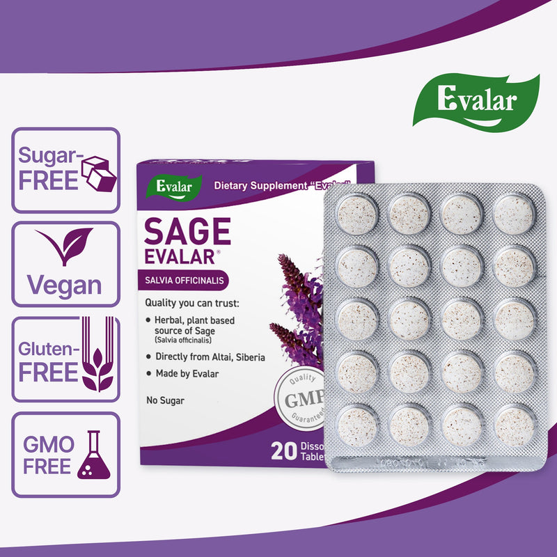 SiberianGreen.com Sage Salvia officinalis Herb by Evalar Dissolvable 20 Tabs Herbs