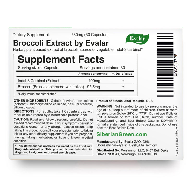 SiberianGreen.com Evalar Broccoli Indol-3 Extract – 30 Capsules Herbs