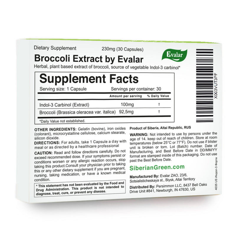 SiberianGreen.com Evalar Broccoli Indol-3 Extract – 30 Capsules Herbs